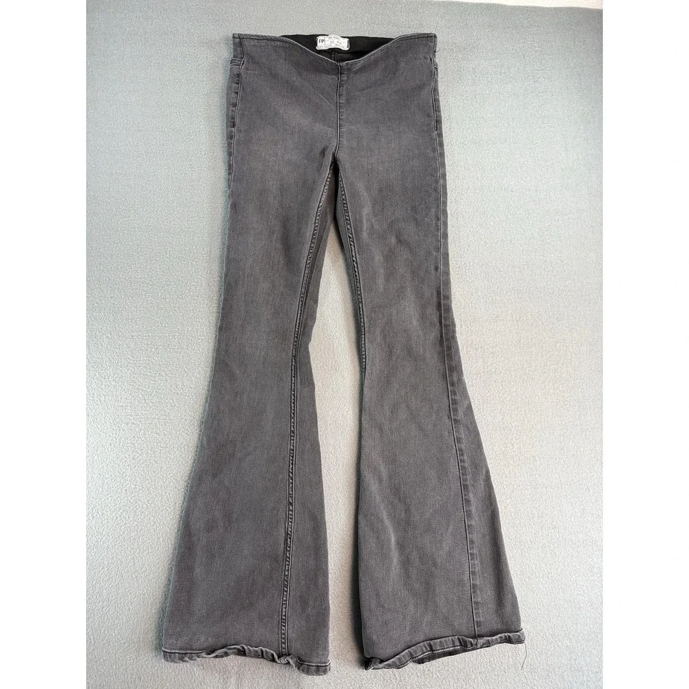 Free People Jeans Womens 28 Gray Dark Wash Mid Rise Flare Slim Stretch Denim